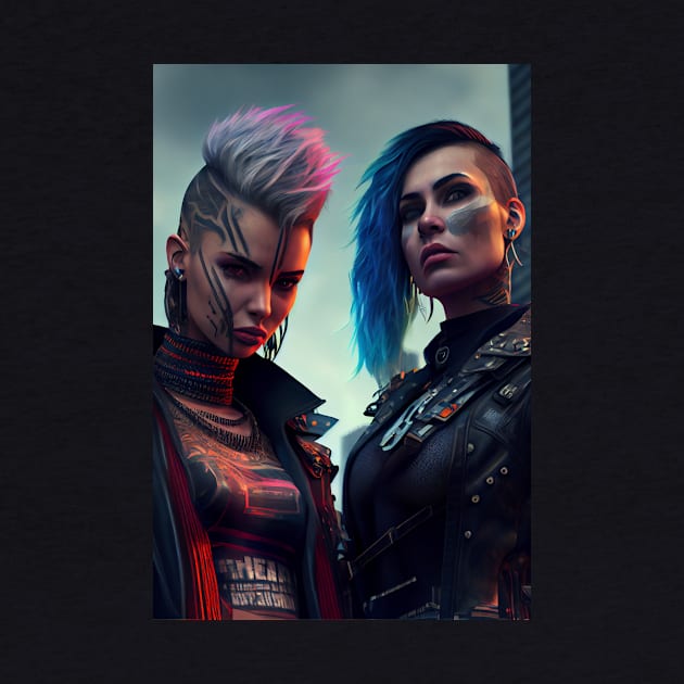 Futuristic Punk Women Portrait with Bright Coloured Hair by Cyber Punks AI